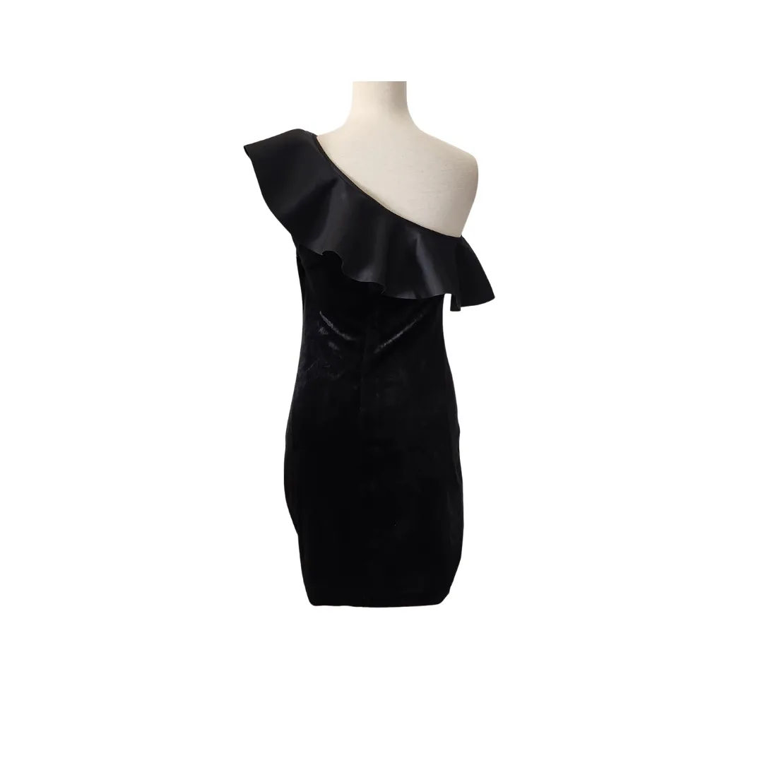 H&M Black Velvet & Satin One-shoulder Dress | Like New |