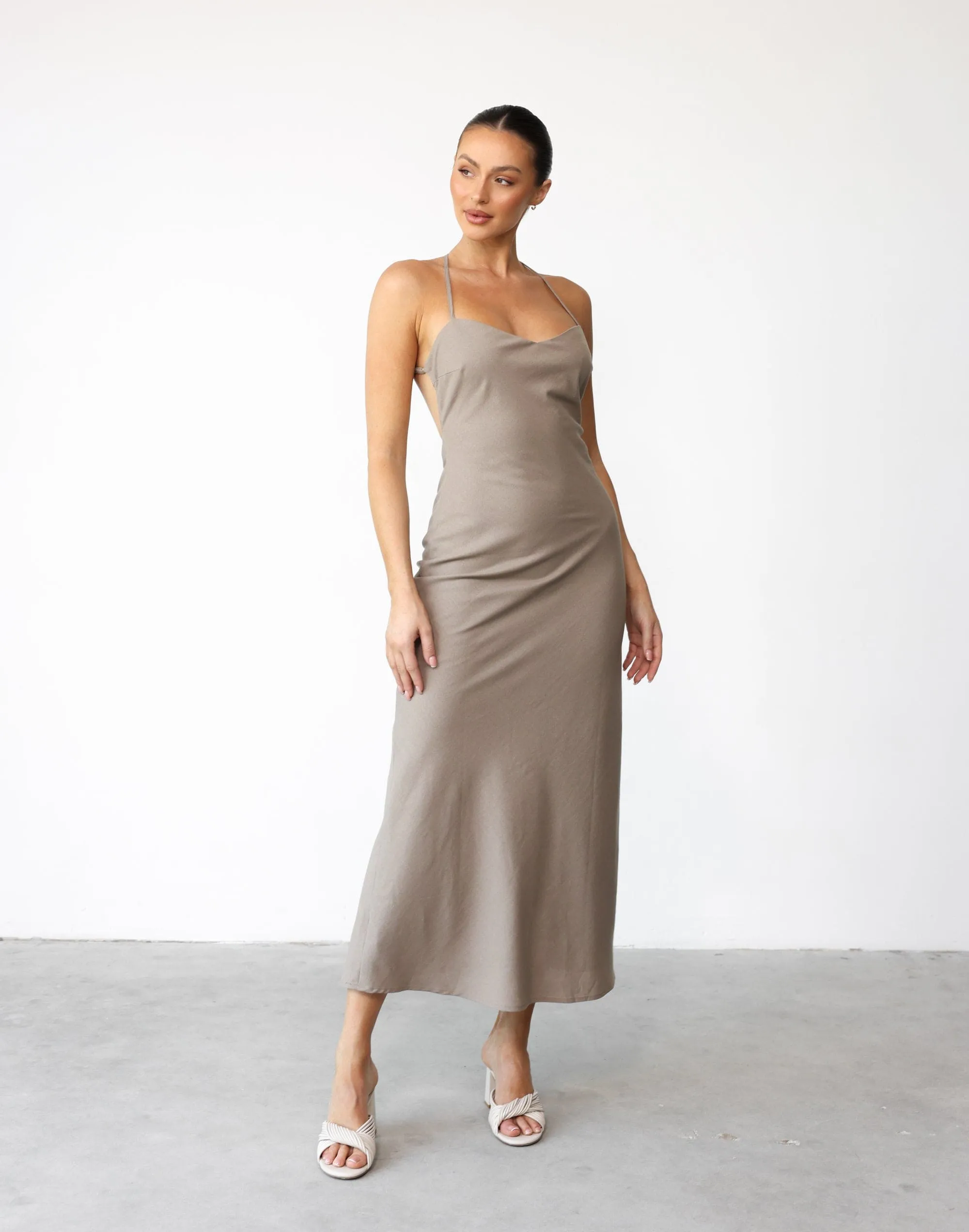 Haylie Linen Maxi Dress (Stone)