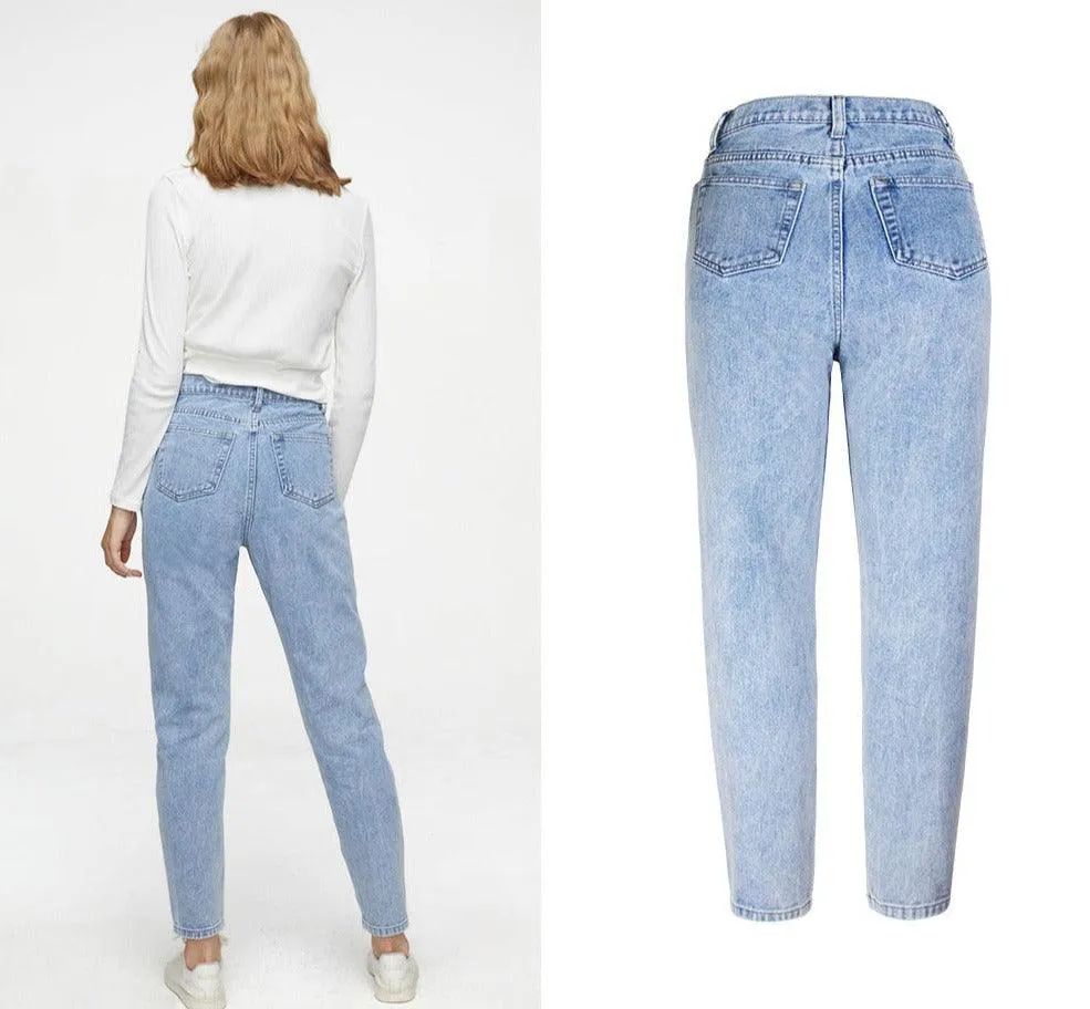 High Waist Loose Straight Wide Leg Pants Ripped Jeans