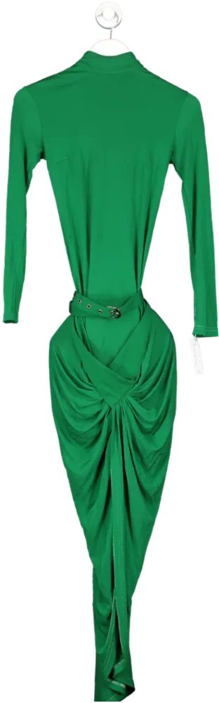 Karen Millen Green Petite Premium Viscose Jersey Ruched Maxi Dress UK XS