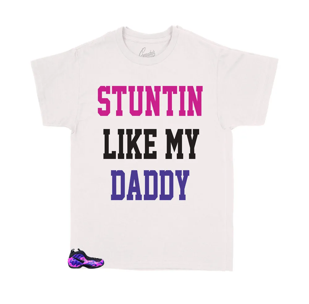 Kid's Foam Purple Camo Shirt - Stunting like Daddy - White