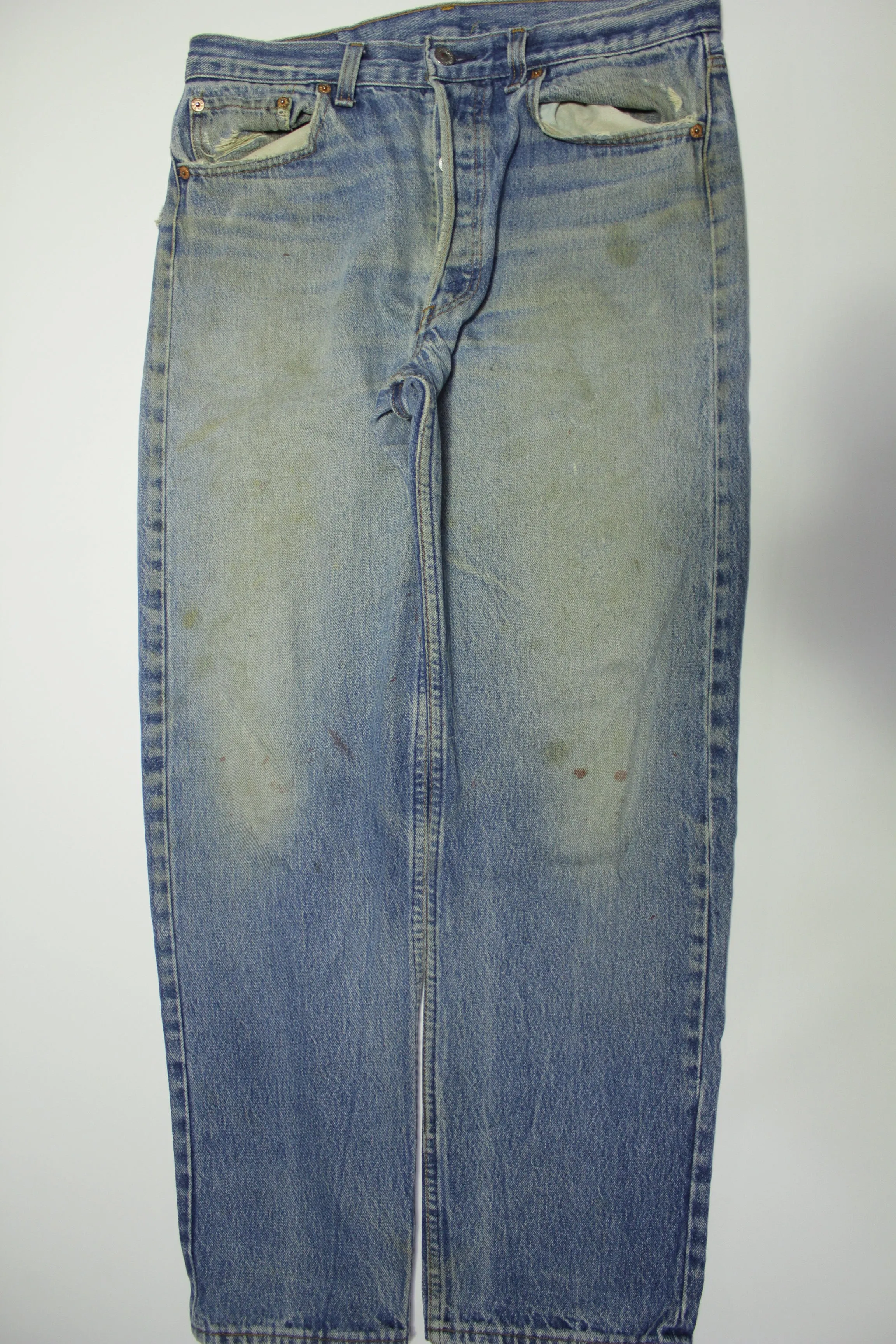 Levis 501 Distressed Button Fly Vintage 80's Denim Grunge Punk Red Tab Blue Jeans