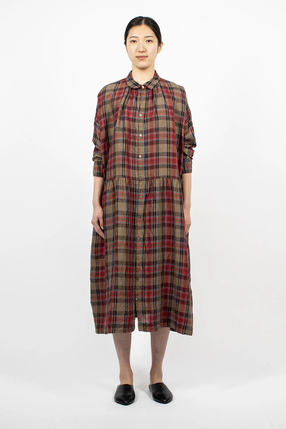 Linen Tartan Dress Mocha