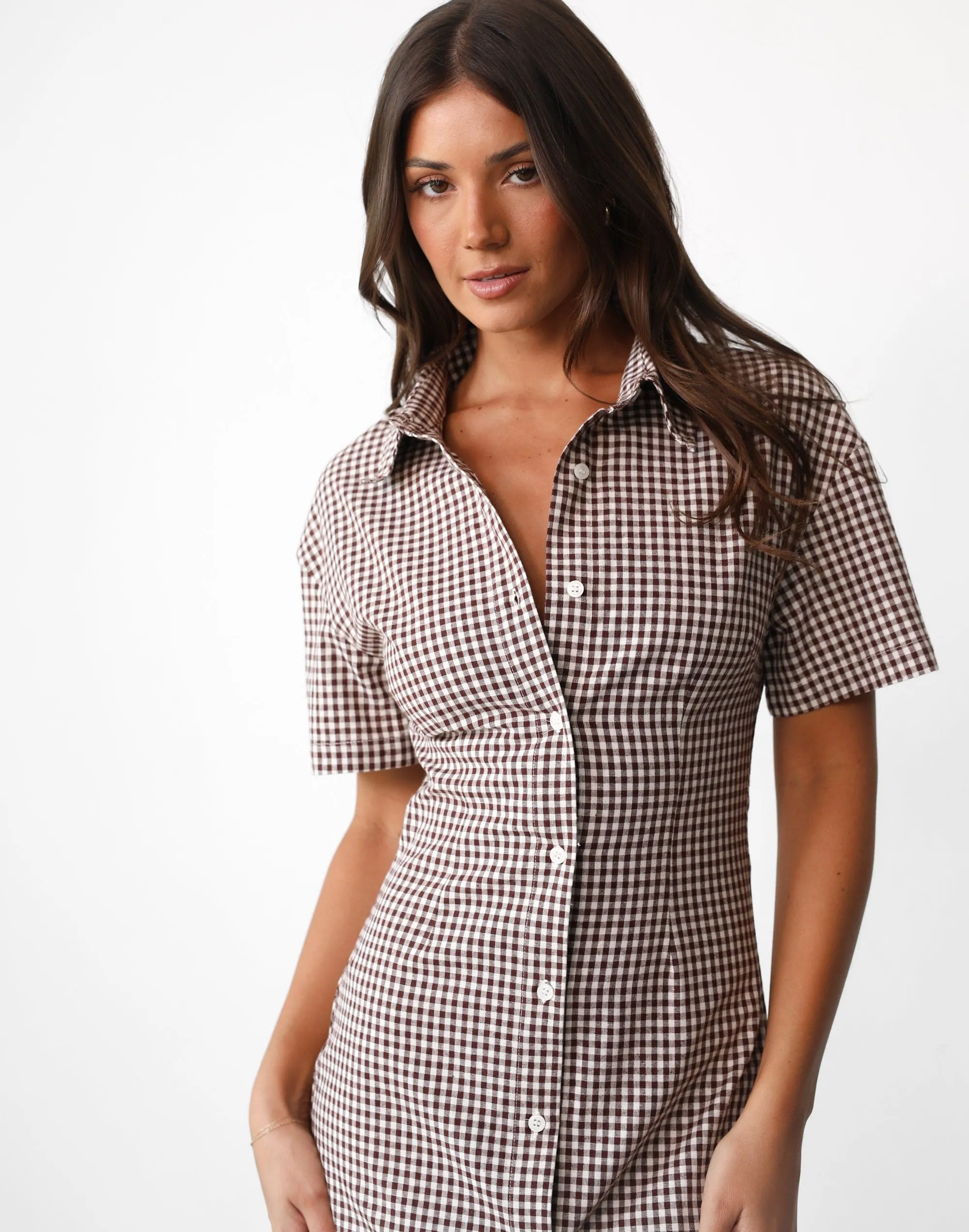 Chic Chocolate Gingham Maxi Dress for Effortless Elegance