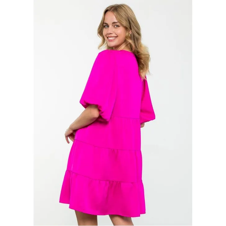 Maggie Puff Sleeve Tiered THML Dress