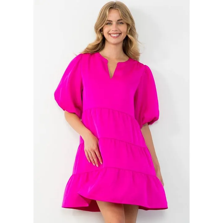 Maggie Puff Sleeve Tiered THML Dress