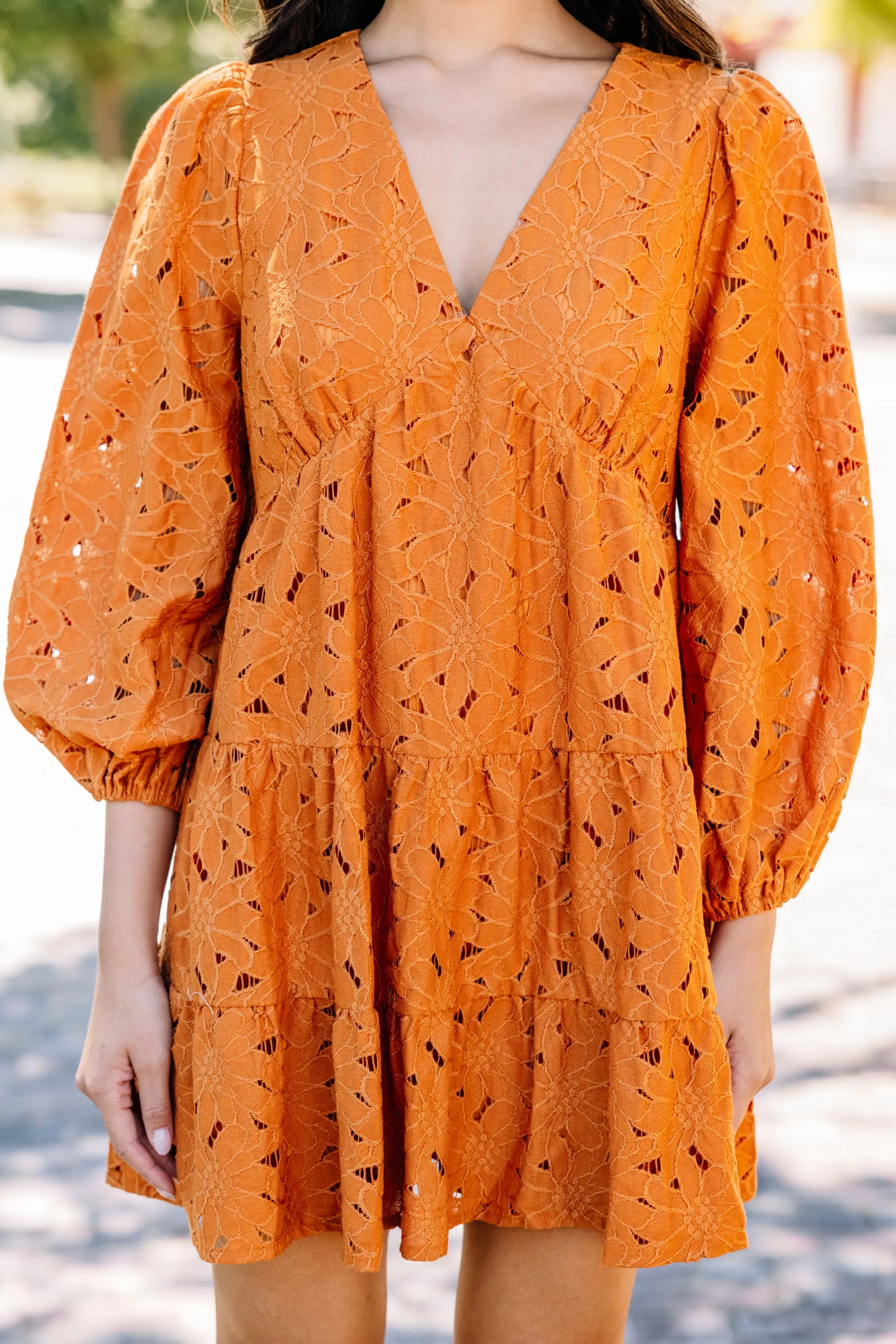 Need You More Rust Orange Lace Babydoll Dress