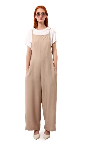 O181650 Square Neck Sleeveless Trendy Relaxed Jumpsuit - Light Coffee