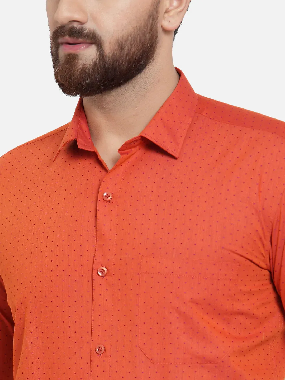 Orange Men'S Cotton Polka Dots Formal Shirts