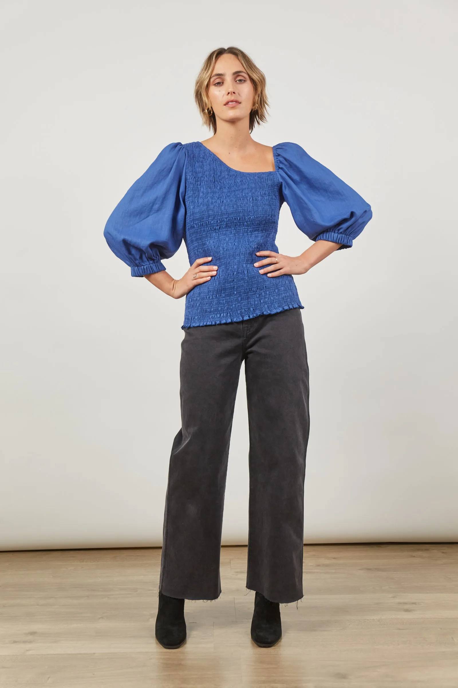 Panorama Shirred Top - Azure