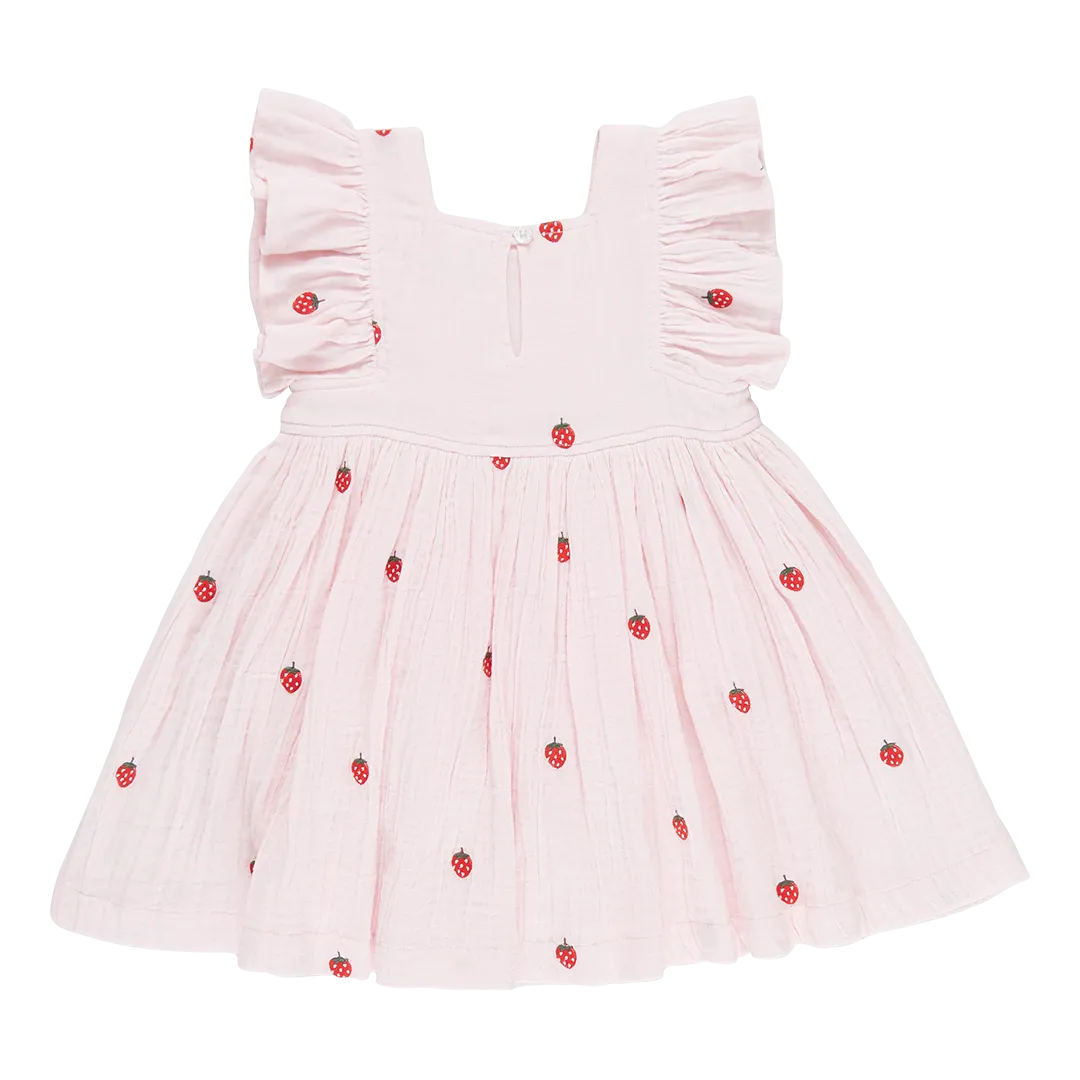 Pink Chicken Girls Elsie Dress - Strawberry Embroidery