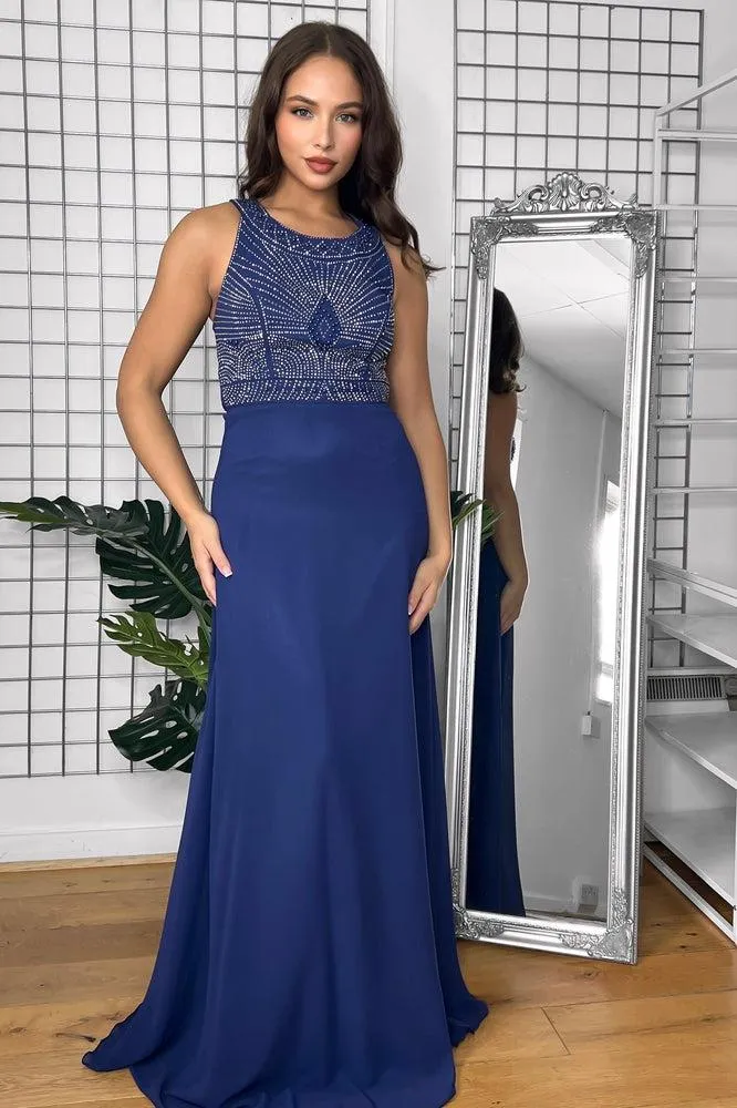 Rhinestones Embellished Halter Neck Occasion Maxi Dress