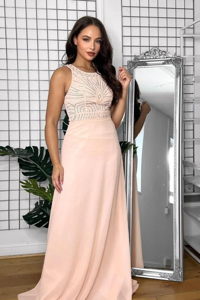 Rhinestones Embellished Halter Neck Occasion Maxi Dress