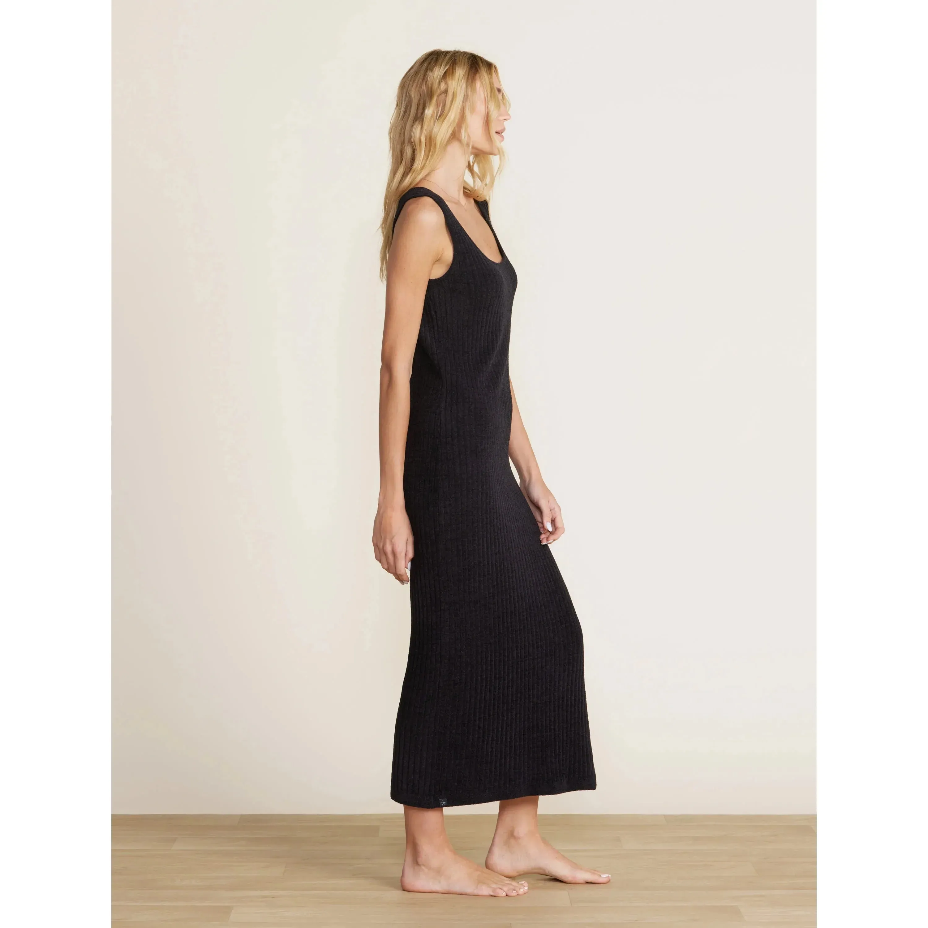 Ribbed Square Neck Dress - Black