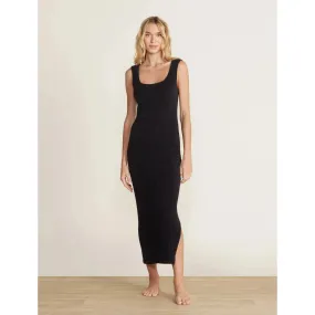 Ribbed Square Neck Dress - Black