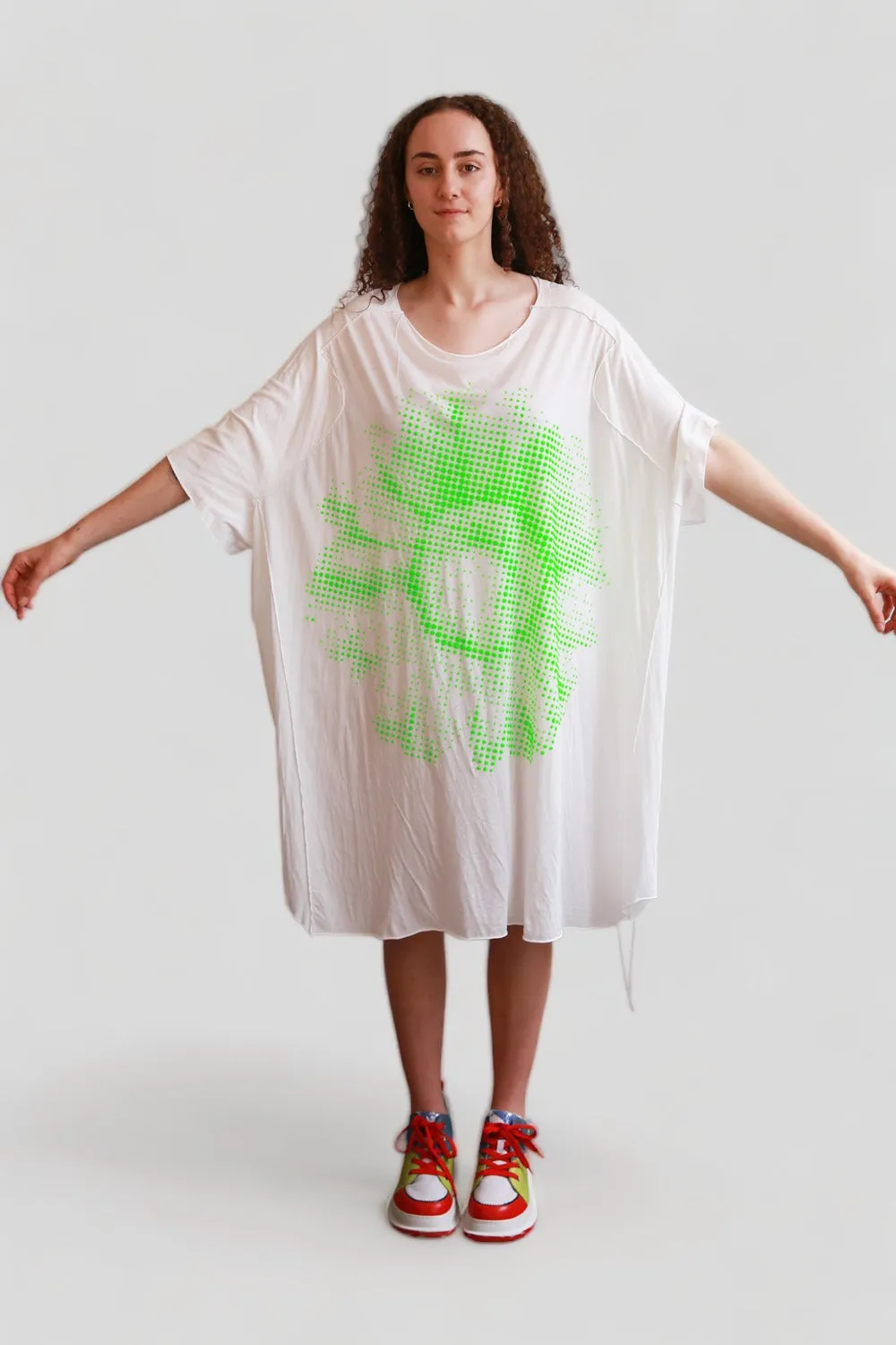 RUNDHOLZ DIP STAR WHITE GECKO GREEN FLOWER IMPRINT OS DRESS