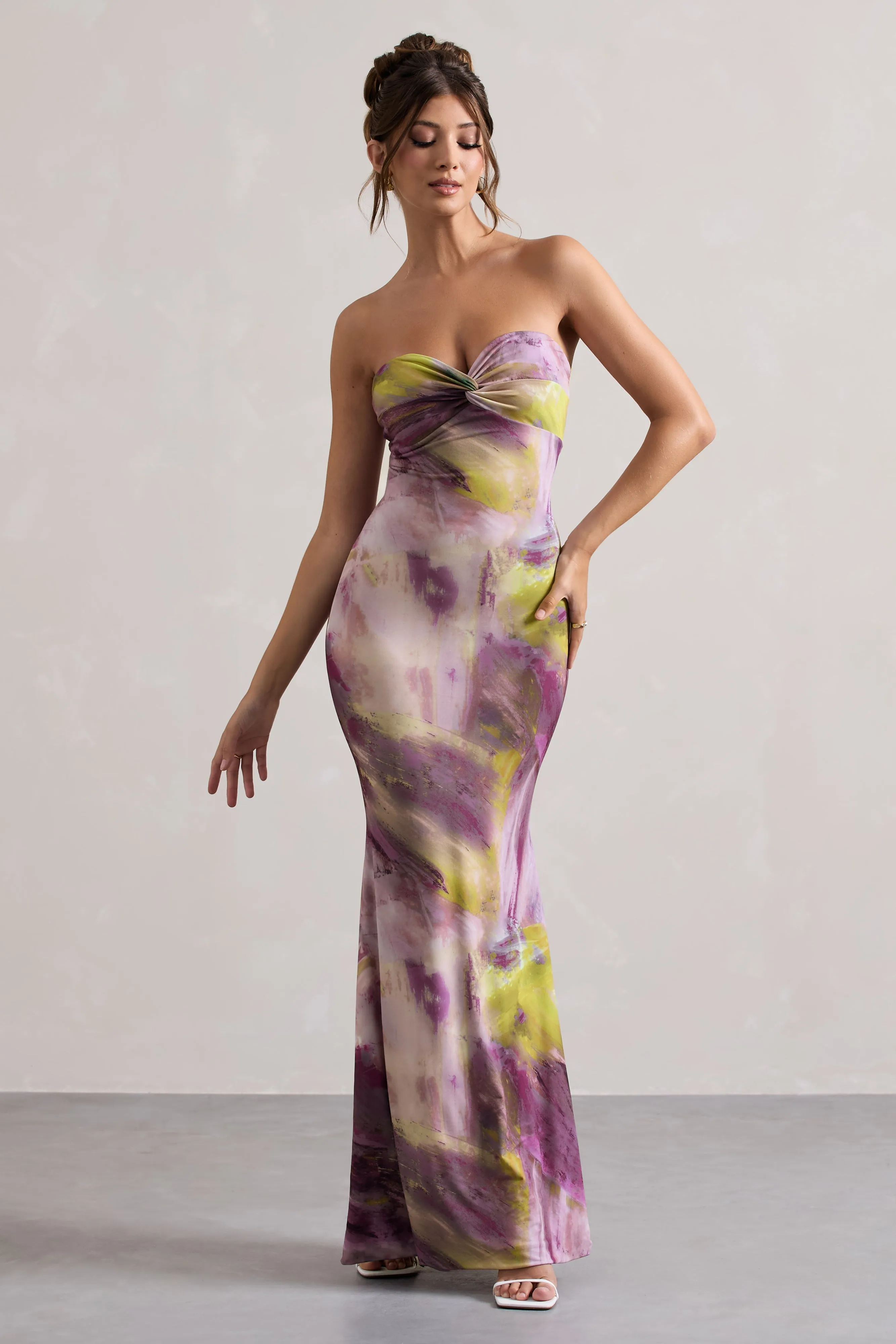 Santiago | Lilac Print Strapless Twist Maxi Dress