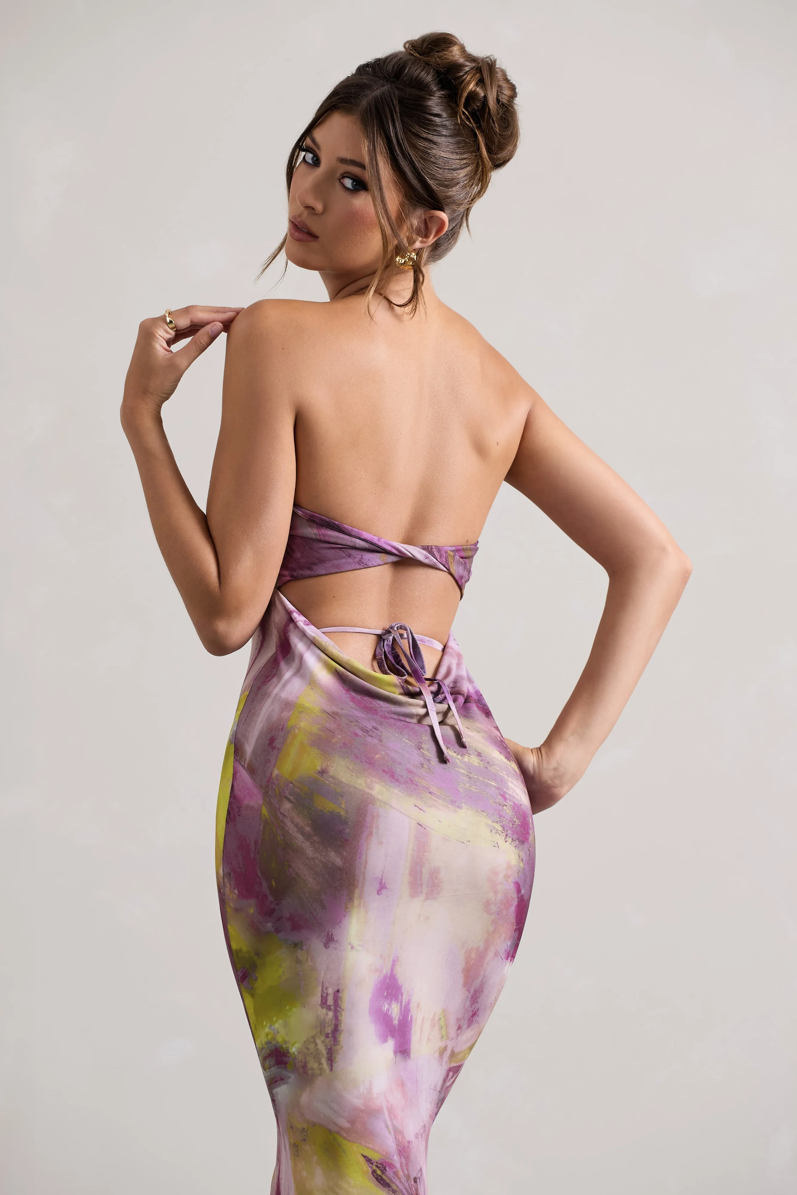 Santiago | Lilac Print Strapless Twist Maxi Dress