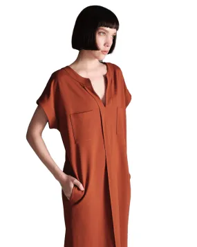 Short Sleeve Boxy Knit Dress (Cognac)