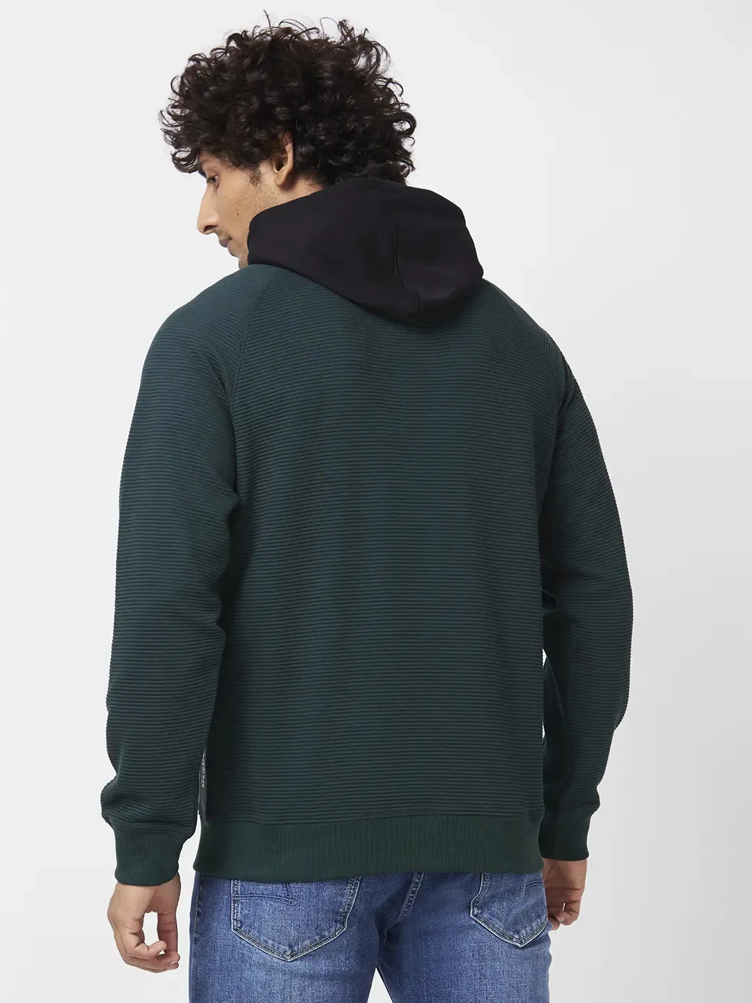 Spykar Men Bottle Green Blended Regular Fit Full Sleeve Hooded Plain Sweatshirt