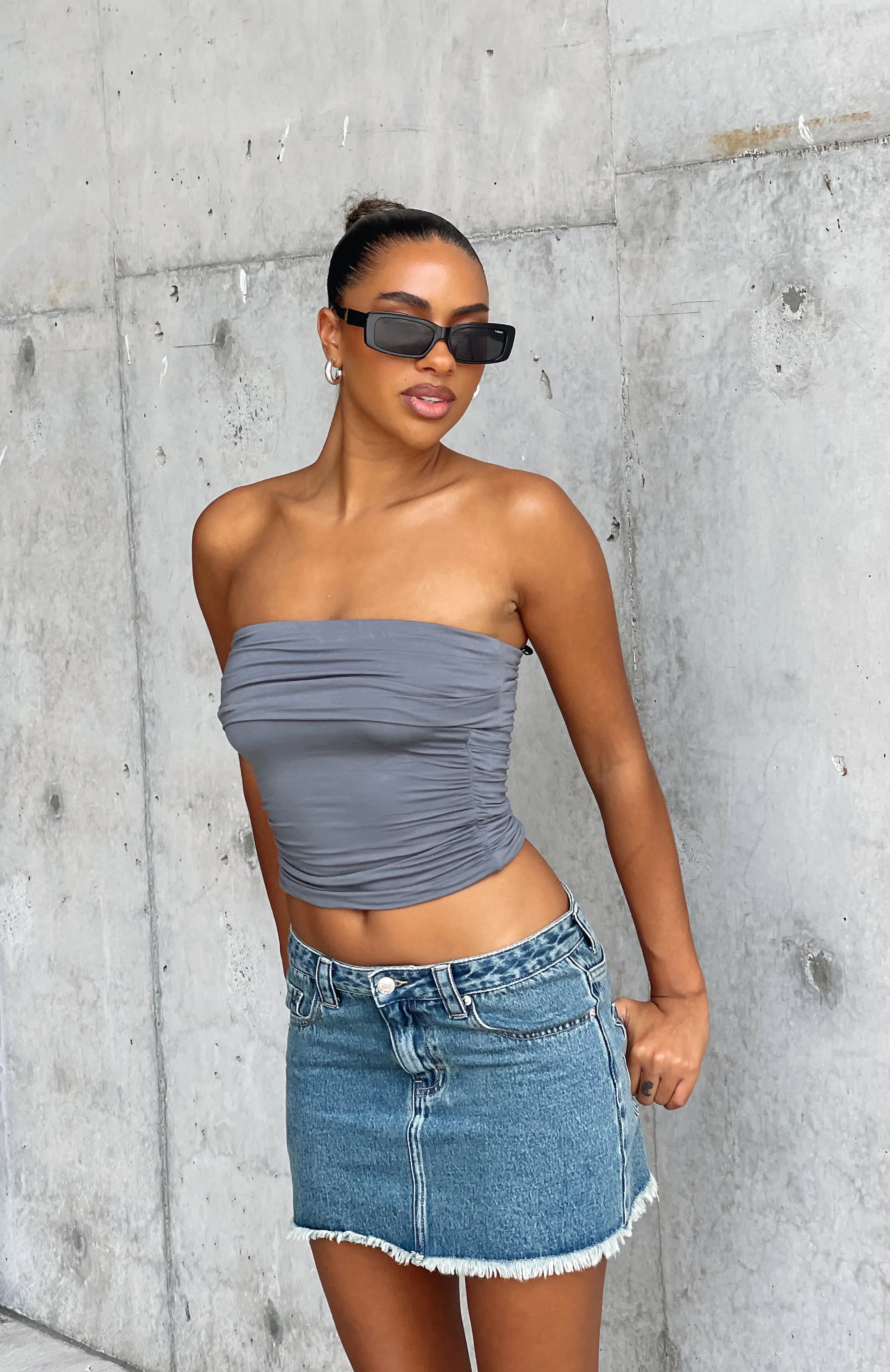 Sweet Escape Strapless Top Charcoal