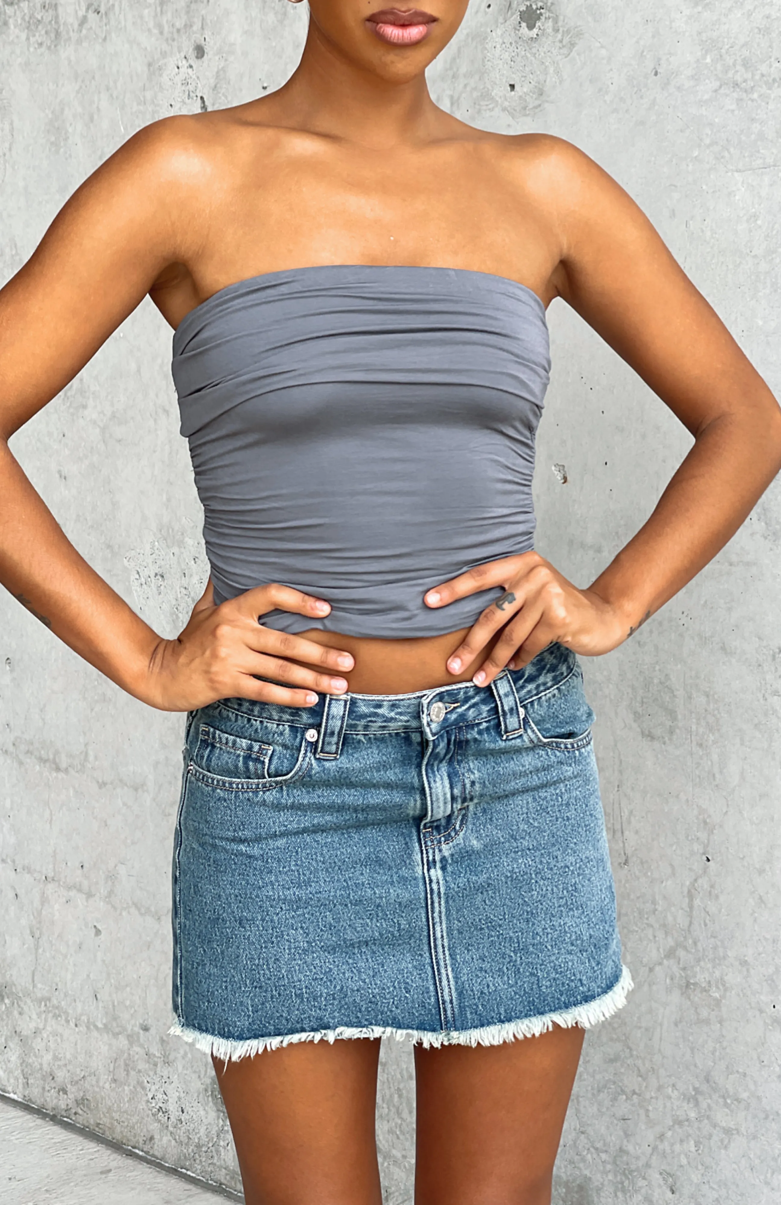 Sweet Escape Strapless Top Charcoal