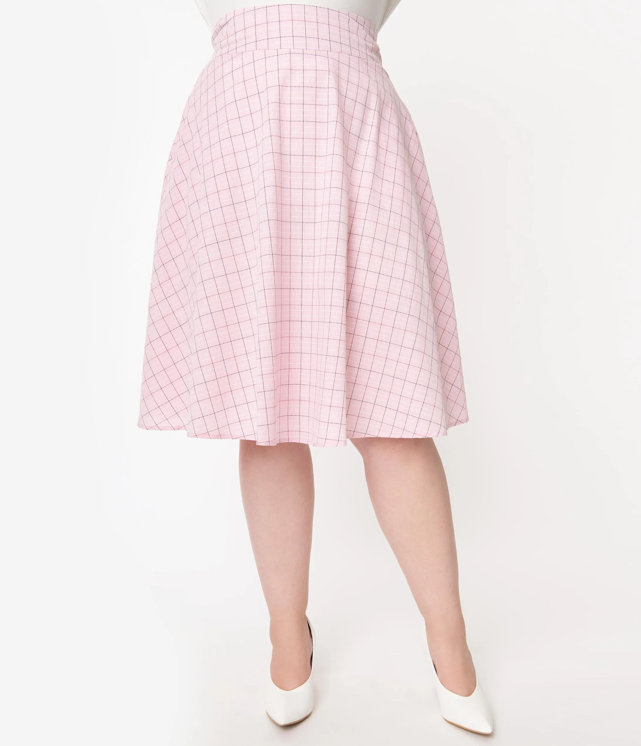 Unique Vintage Plus Size Retro Pink Checkered Vivien Swing Skirt