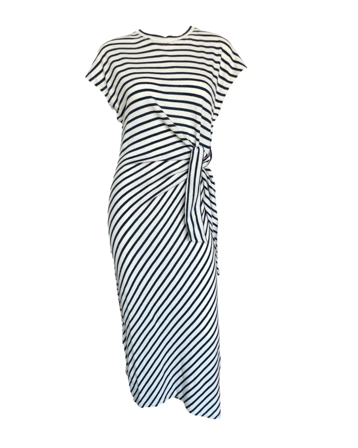 Vanina Cinched Waist Dress (Navy Cream Stripe)