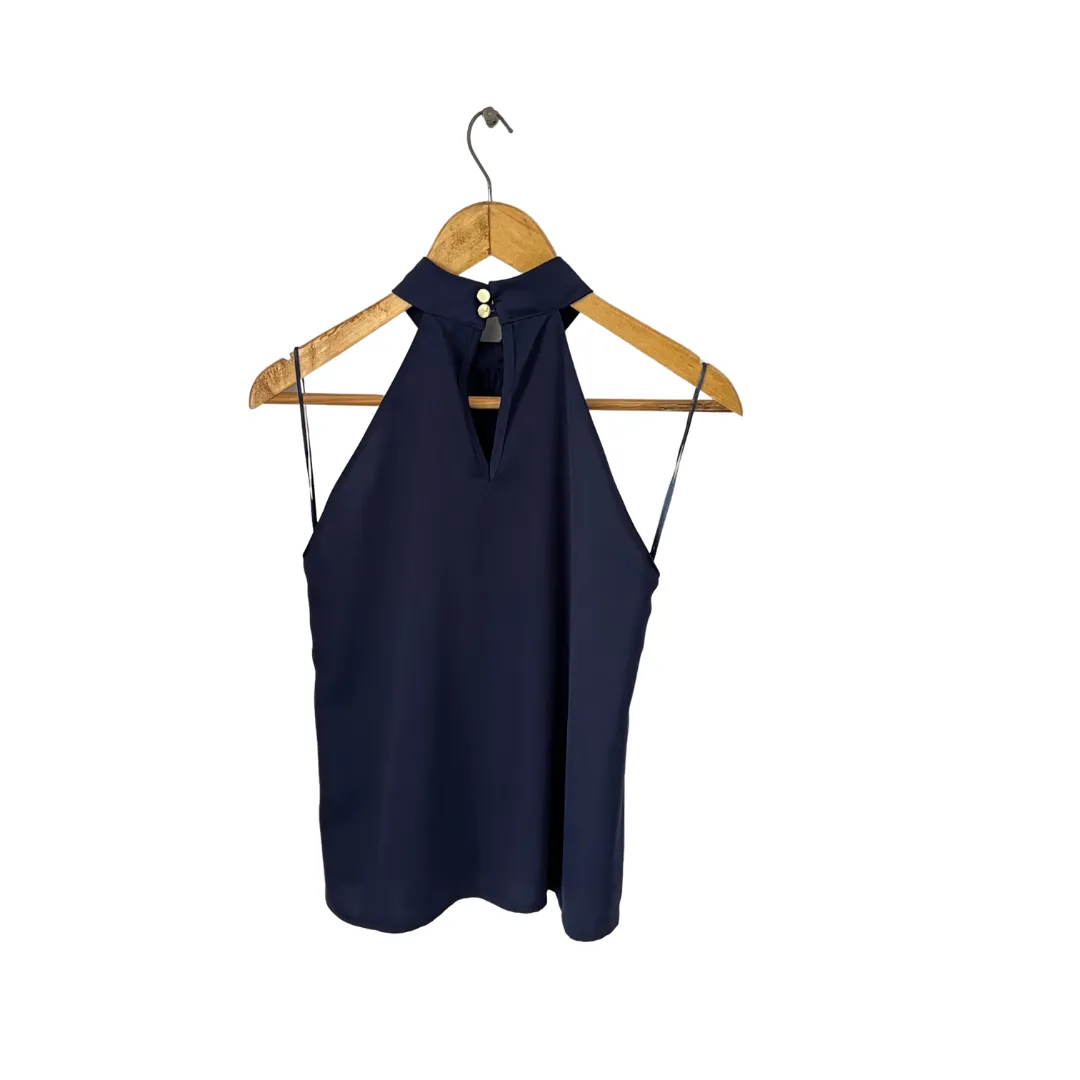 Vesper Navy Satin Halter Top | Pre Loved |