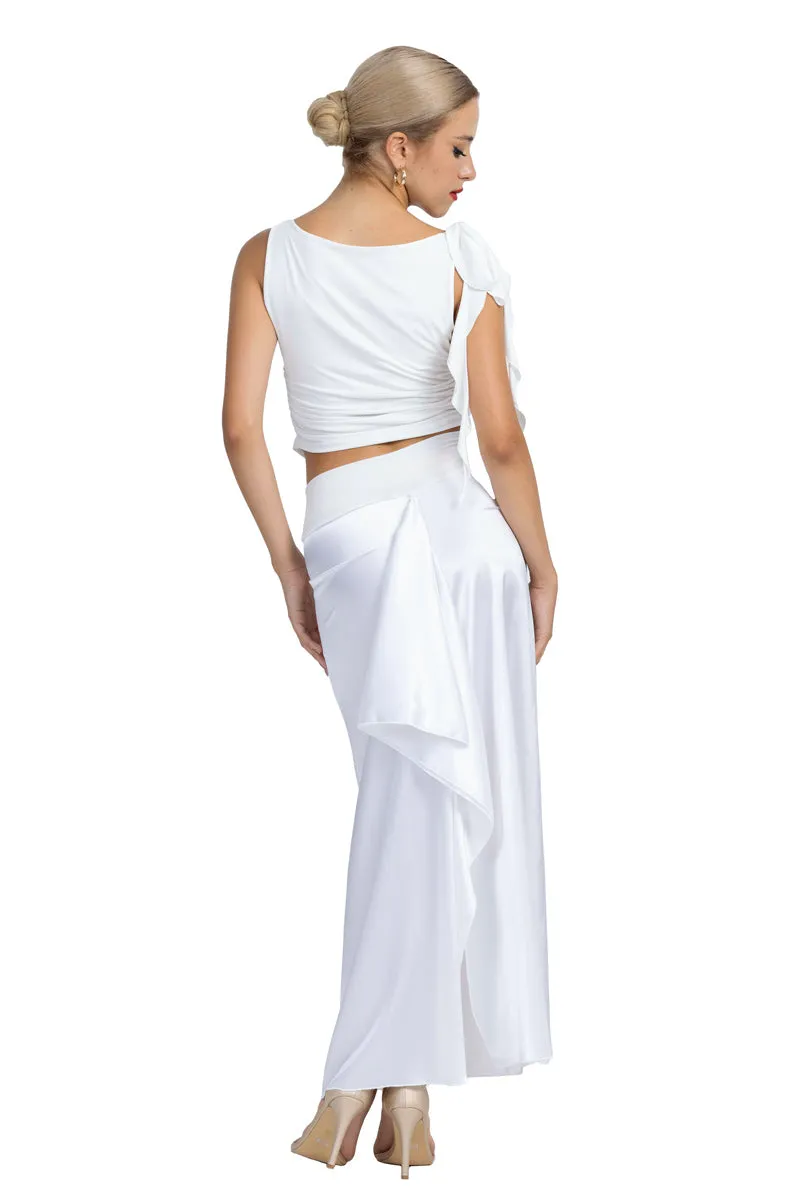 White Shiny Satin Maxi Skirt With Back Movement