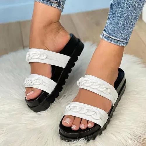 Women Flats Chain Slippers Platform Sandals