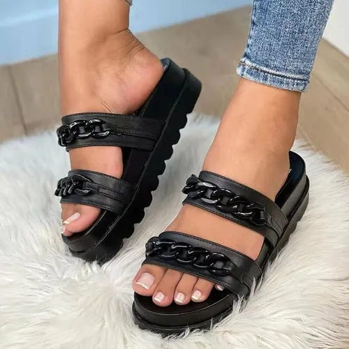 Women Flats Chain Slippers Platform Sandals