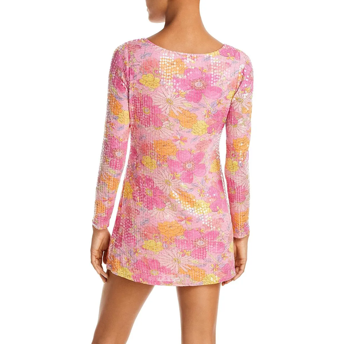 Womens Floral Print Sequined Shift Dress