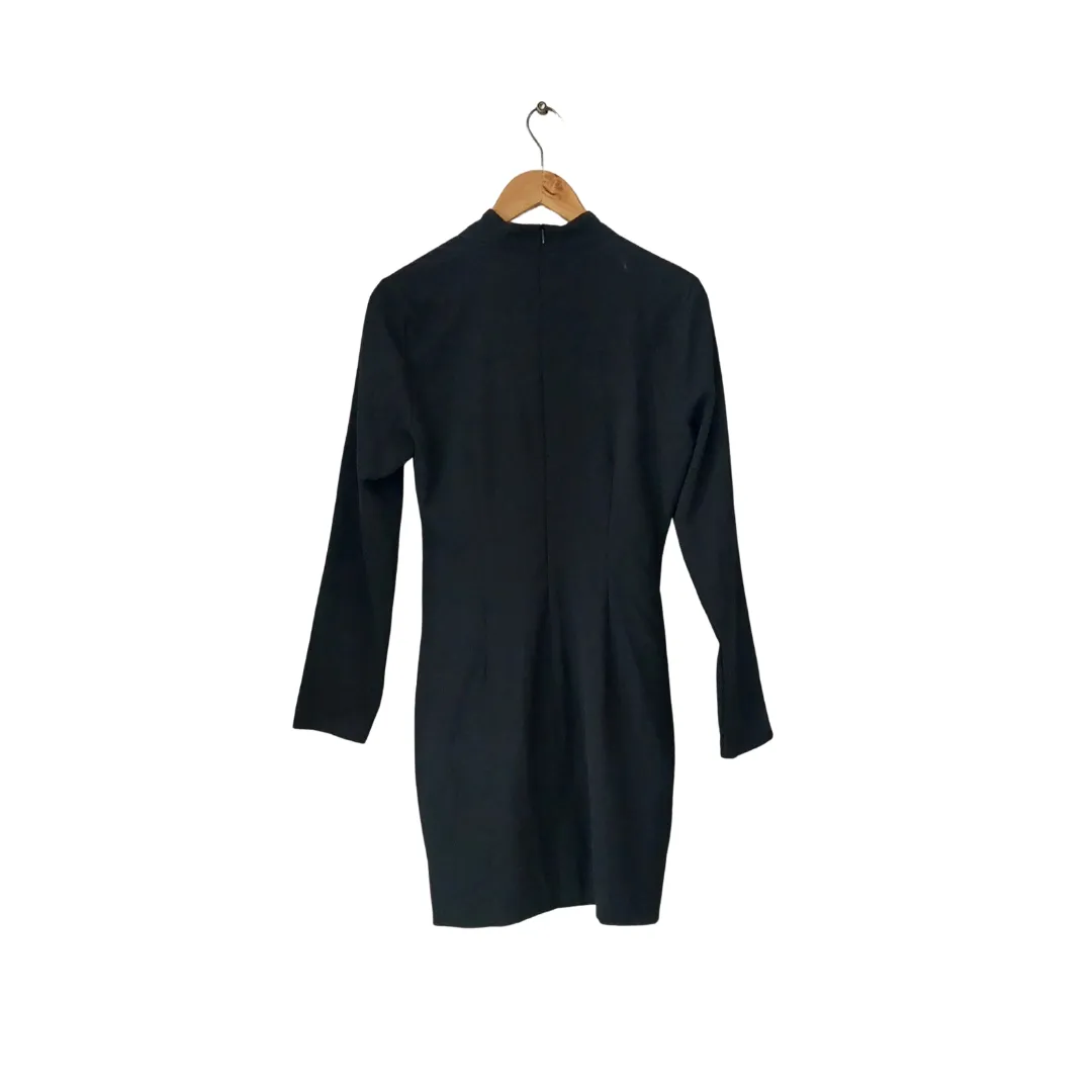 ZARA Black Ruche Front High-collar Dress | Brand New |